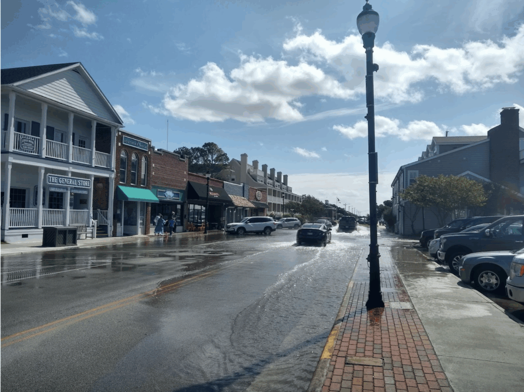 image: flooded coastal downtown.